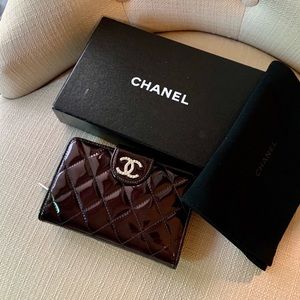 CHANEL French Wallet Black Quilted Patent Leather